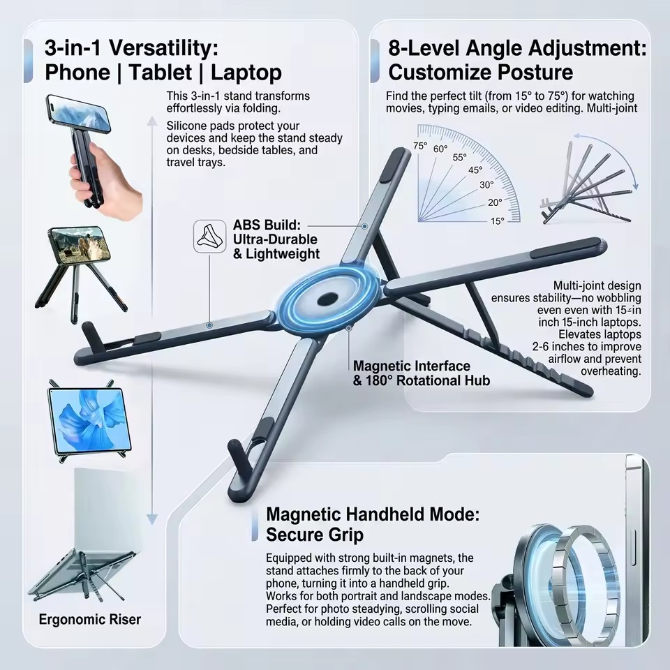 Laptop Accessories For Office - Draagbare magnetische telefoonhouder & selfie stick